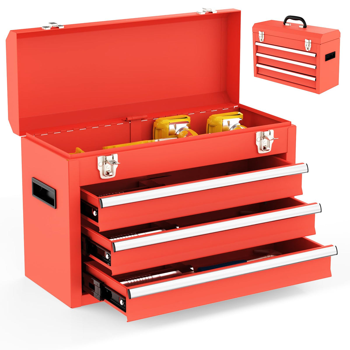 Gornoxblif 3-drawer tool box top-tray view for quick tool access and organization