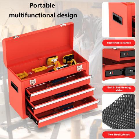 Gornoxblif portable steel toolbox with side handle for easy relocation