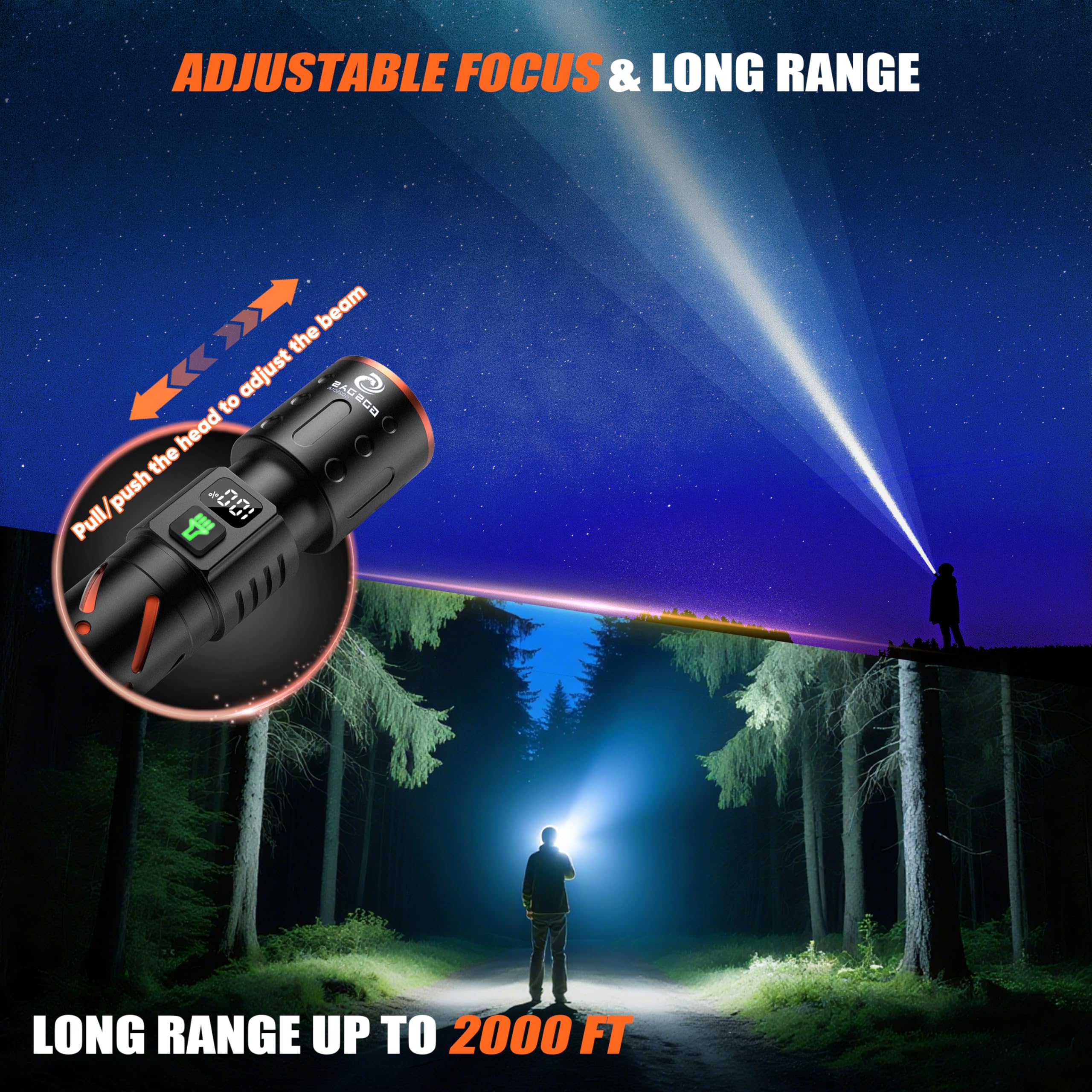 Gosdas flashlight adjustable focus from wide to narrow for versatile illumination.