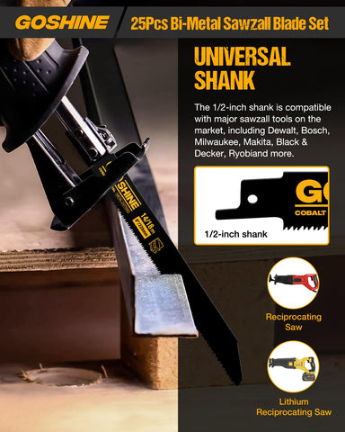 GOSHINE 14-18tpi blades cutting through medium to thick metal.