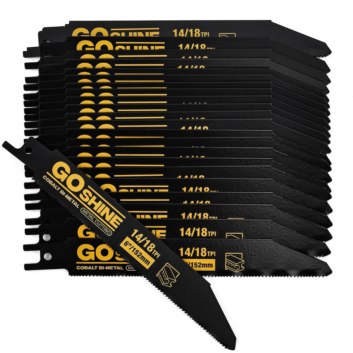 GOSHINE 25-pack 6-inch blades box for organized metal cutting projects.