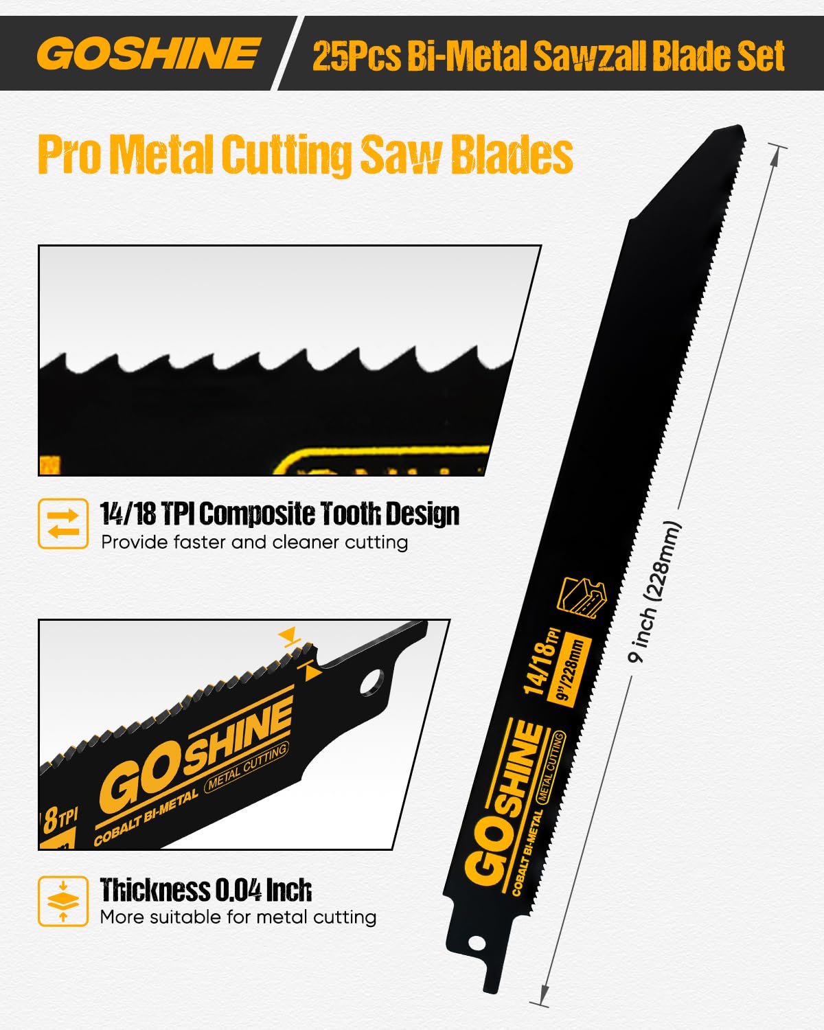 GOSHINE 9% cobalt teeth close-up highlights durability and sharpness.