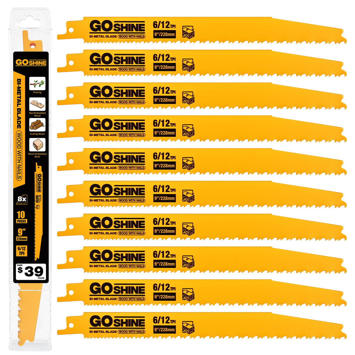 Goshine 9-inch 612TPI blade for nail-embedded wood cutting