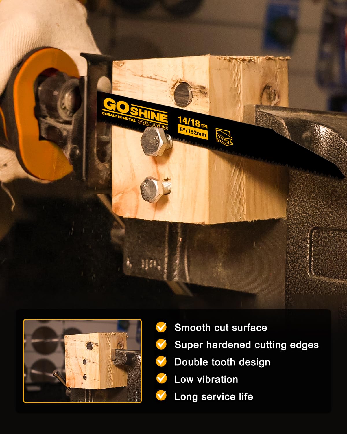 GOSHINE safety reminder with PPE for safe metal cutting.
