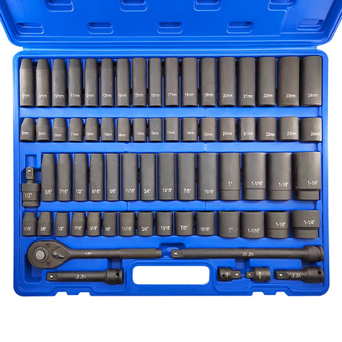 GOSWIFT 70pcs 1/2-inch drive socket set with mixed SAE and metric sizes for versatility.