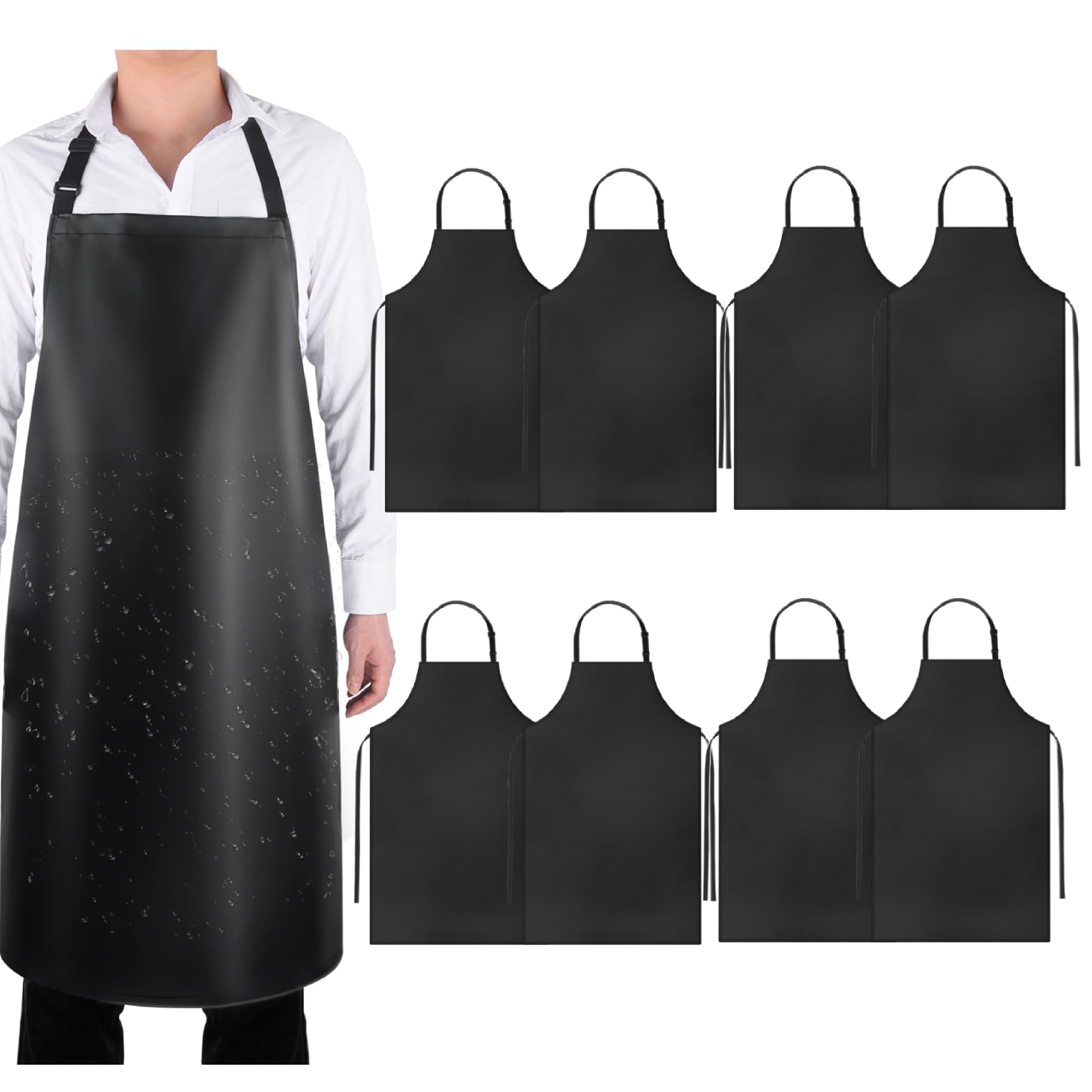 Gotega 8-pack waterproof apron laid out, protecting clothes during cooking and cleaning.