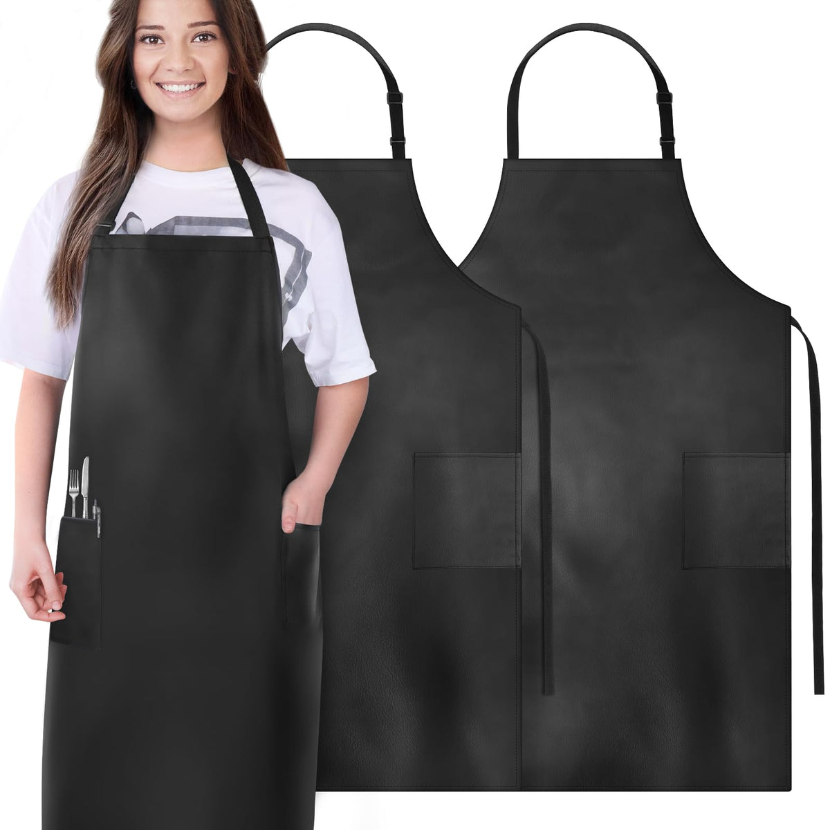 Gotega 2-pack apron front view shows durable waterproof design for busy kitchens