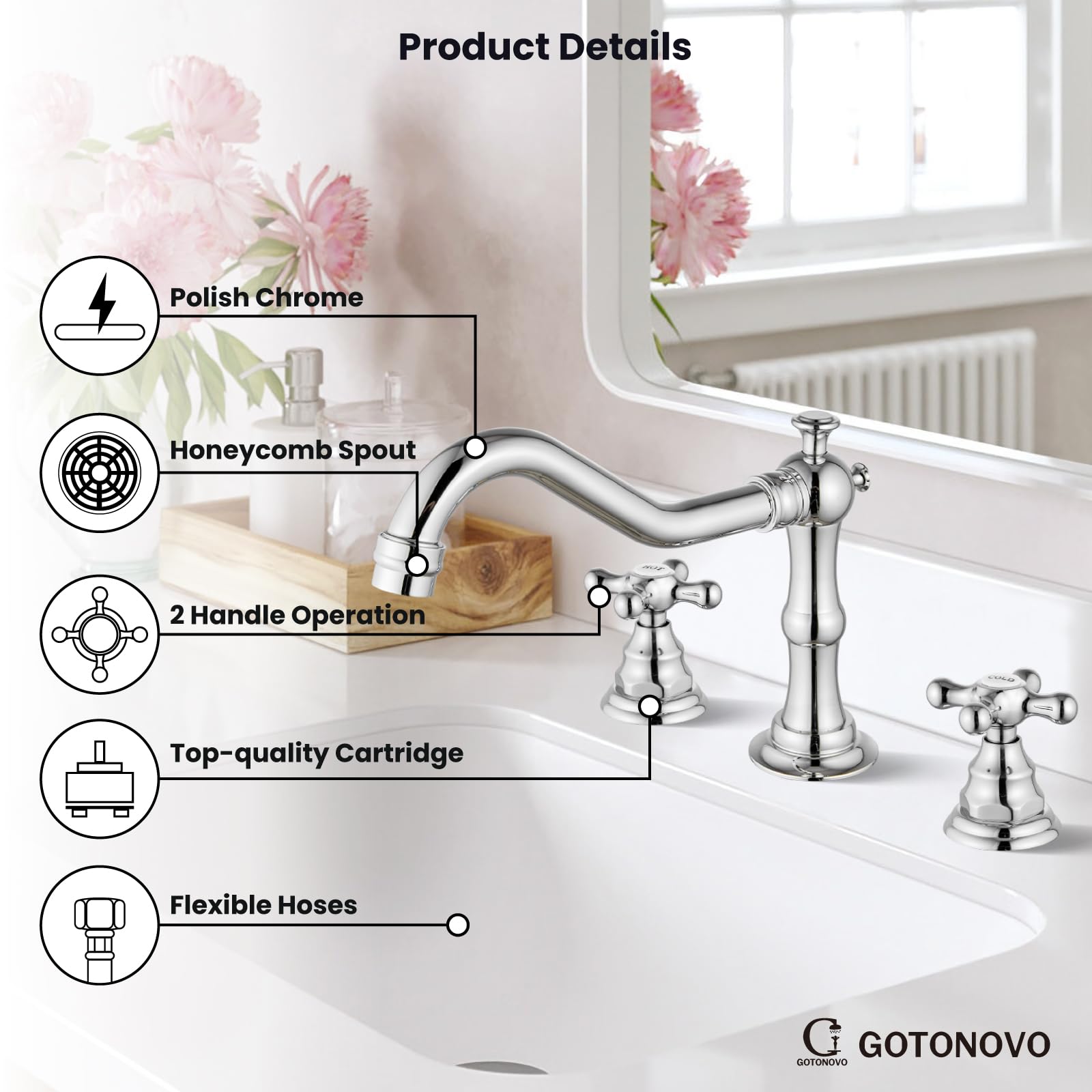 Gotonovo compatible with 3-hole sinks for flexible retrofits.