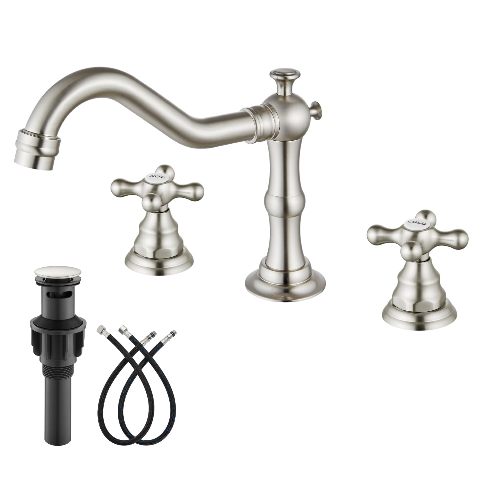 The gotonovo bathroom faucet in an 8-inch wide spread offers timeless style and durable brass.