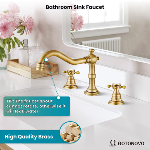 Gotonovo bathroom faucet side angle emphasizes cross handles and clean lines for easy operation.