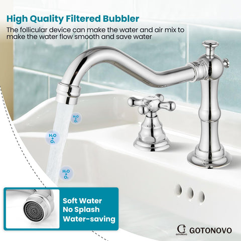 Gotonovo 7.48-inch spout reach covers most standard vanity sinks.