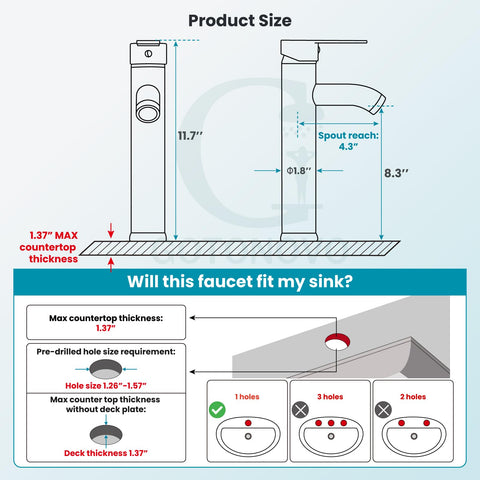 gotonovo Deck-mount 1-hole faucet fits compact vanity spaces