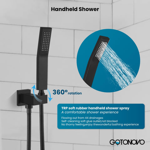Gotonovo dual shower system combines rainfall and handheld spray for versatile bathing.