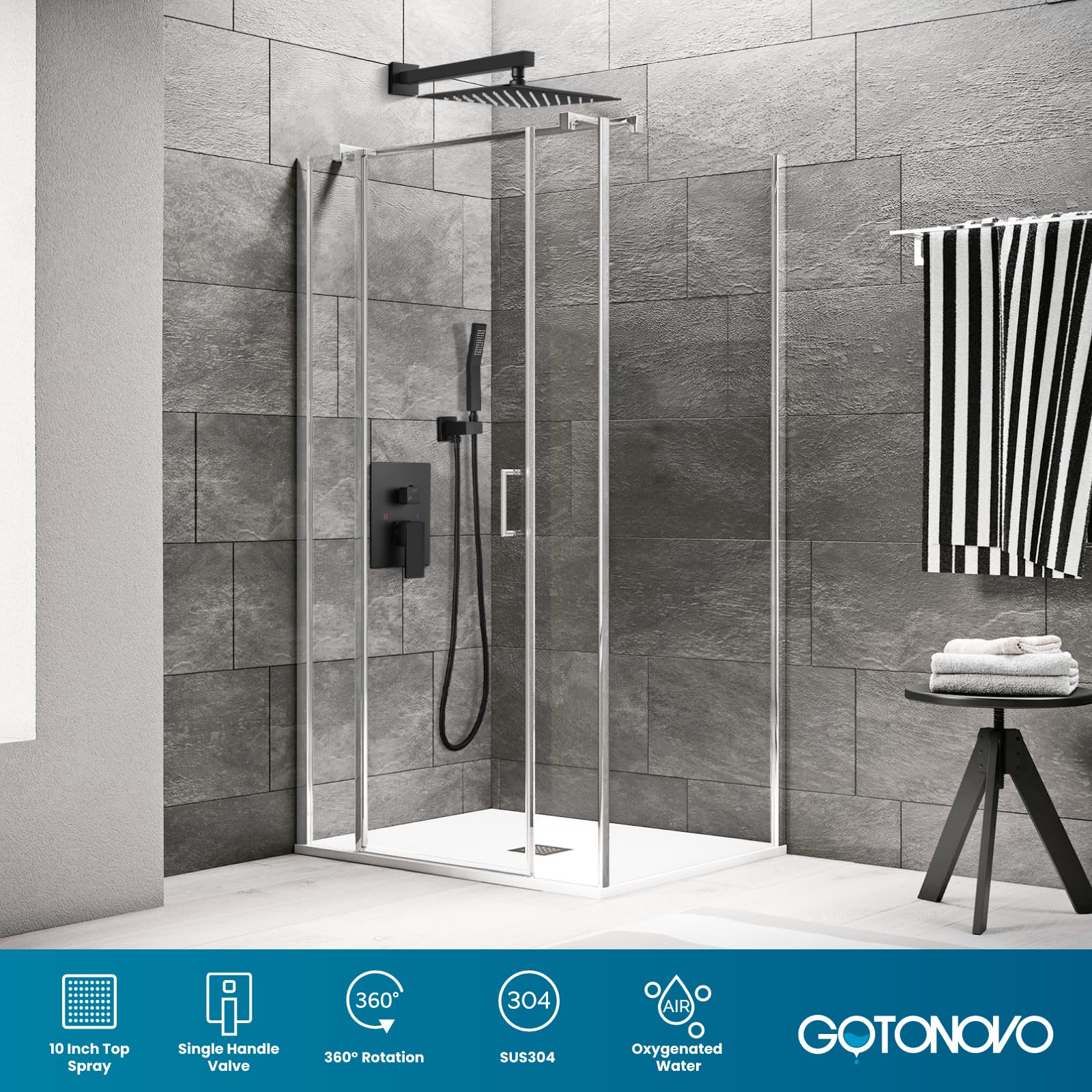 Gotonovo handheld shower handle enables easy targeted rinsing.