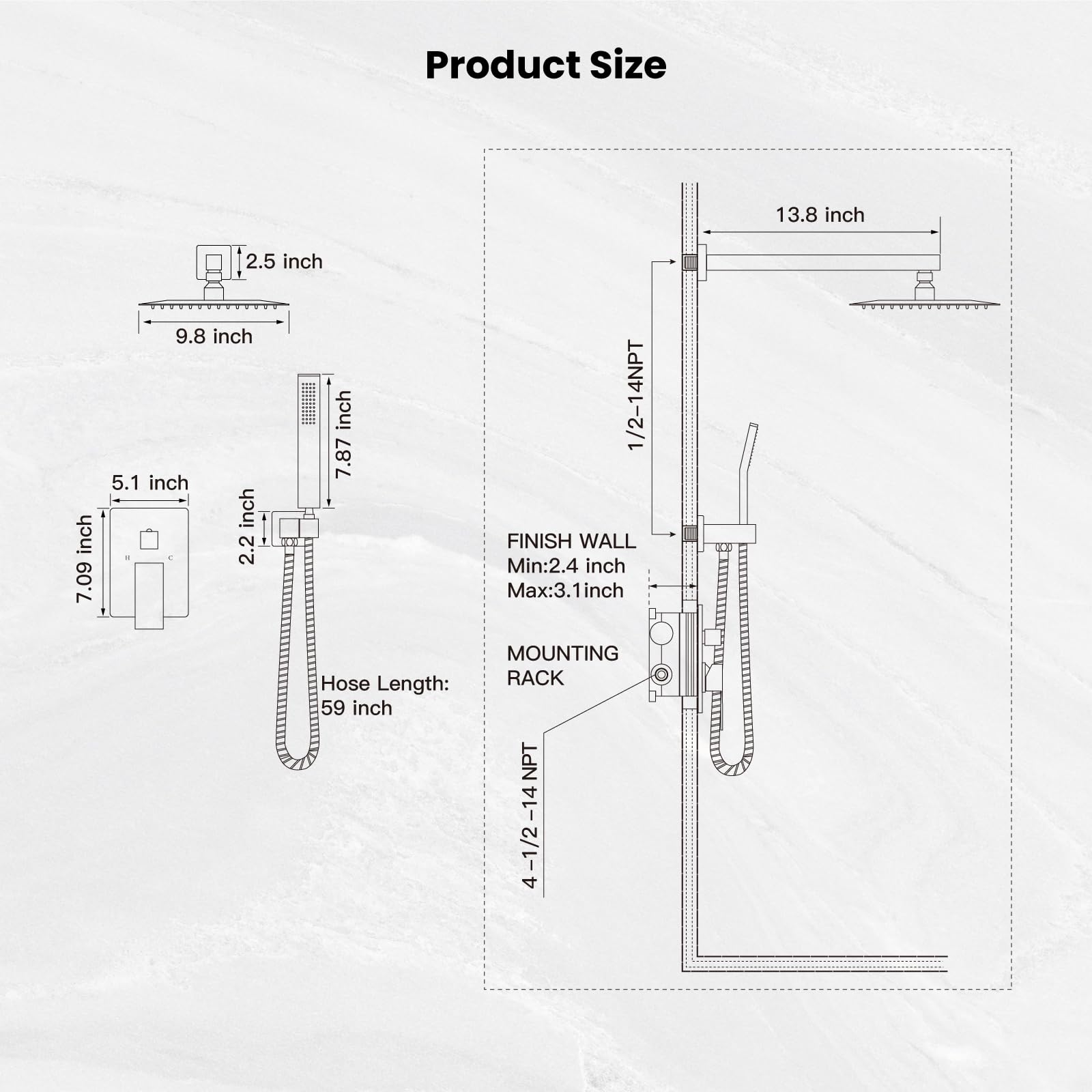 Gotonovo 59-inch hose offers extended reach for flexible rinsing and cleaning.