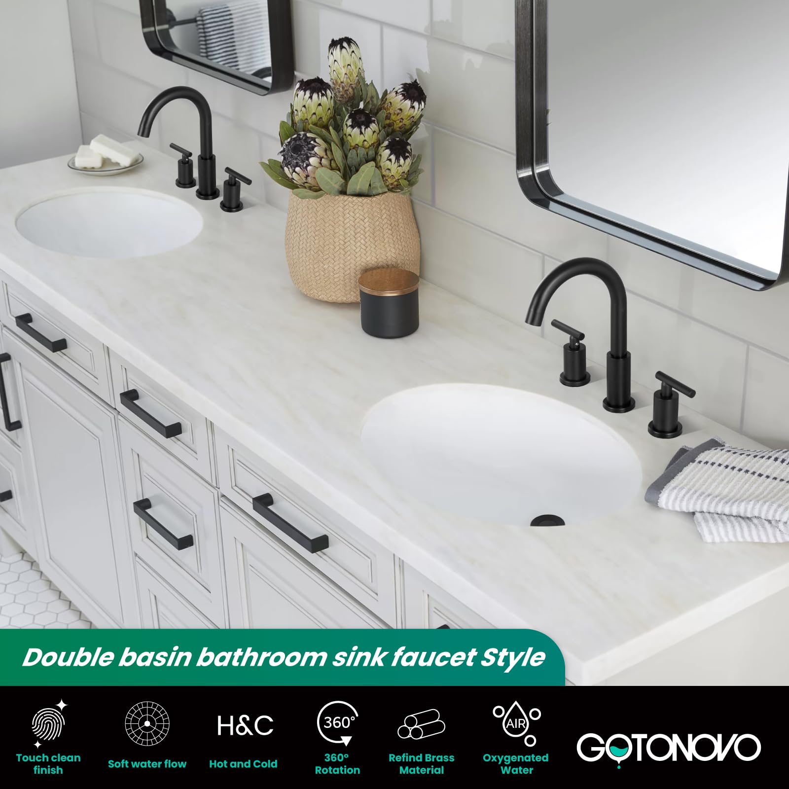 gotonovo matte black faucet handle close-up showing two handles for precise hot and cold control