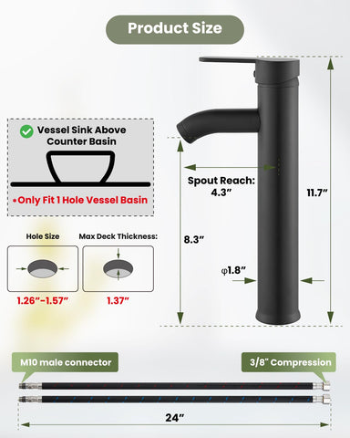 Gotonovo matte black faucet spout arc for smooth reach