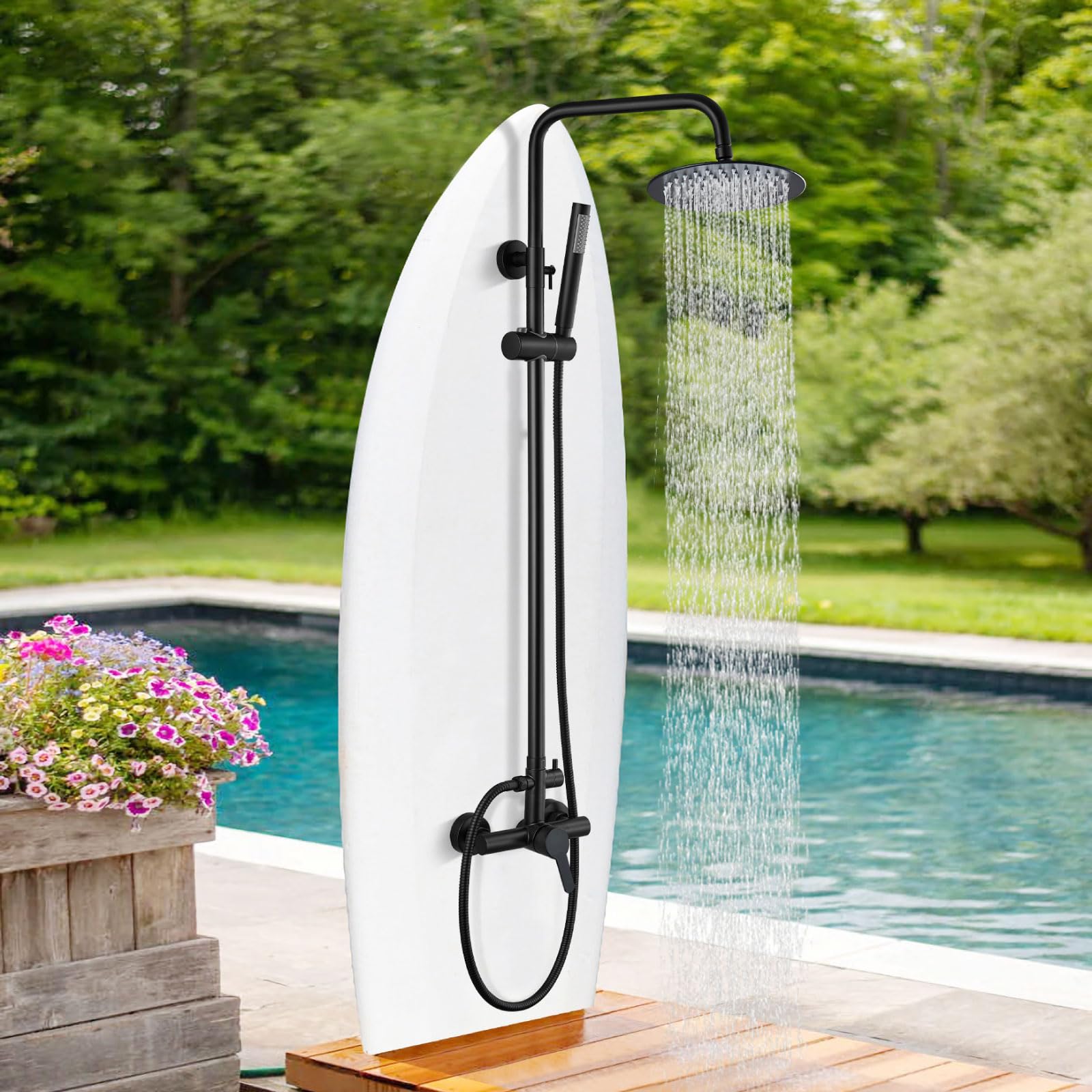 gotonovo outdoor shower handheld spray for flexible rinsing by pool or garden