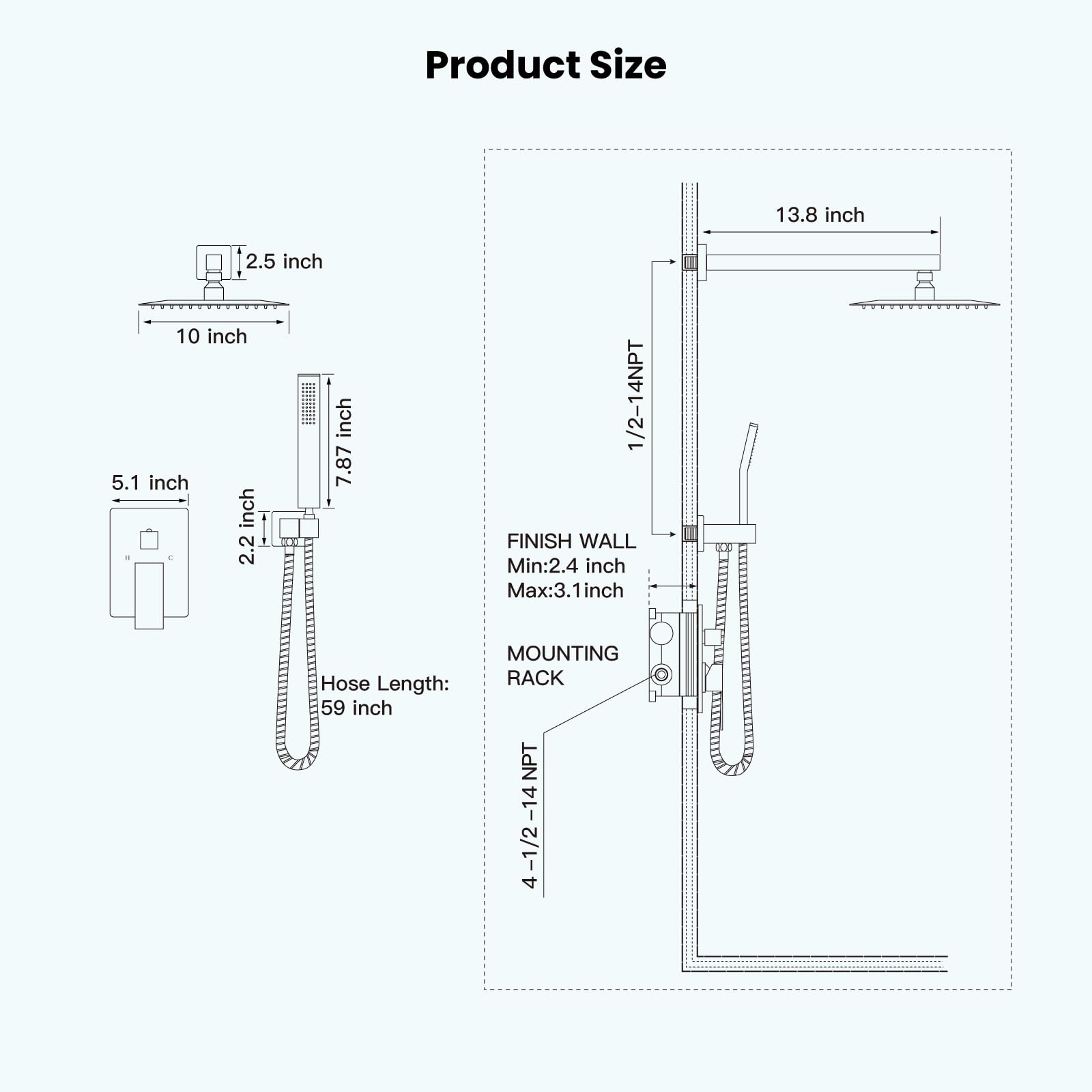 gotonovo 14-inch shower arm raises the head for comfortable mounting