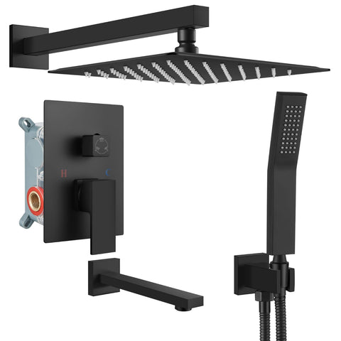 Gotonovo shower system 10-inch matte black rain head for broad coverage and spa-like showers