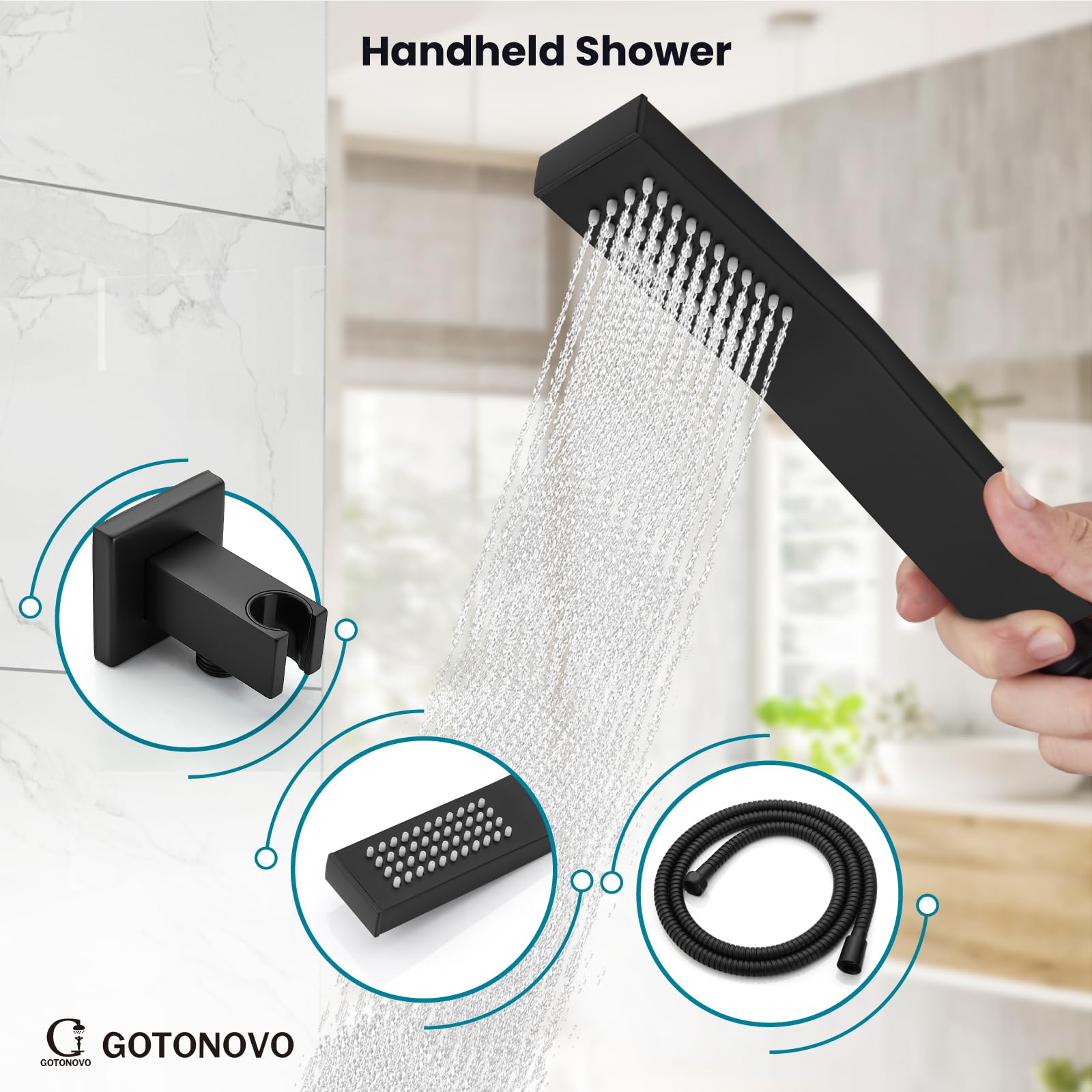 Gotonovo shower arm in matte black for a cohesive, modern look