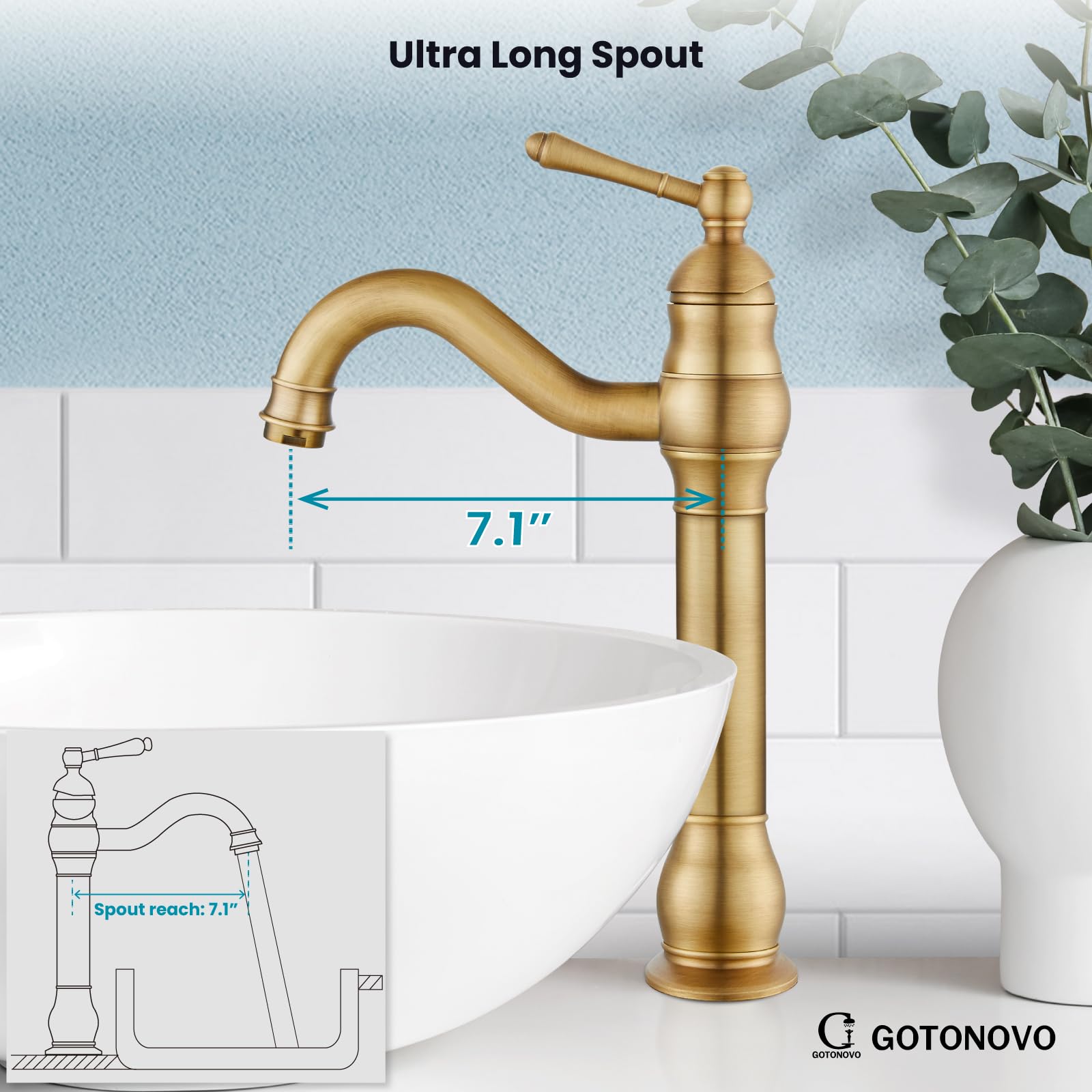 Gotonovo vessel faucet tall height and reach suit vessel sinks.
