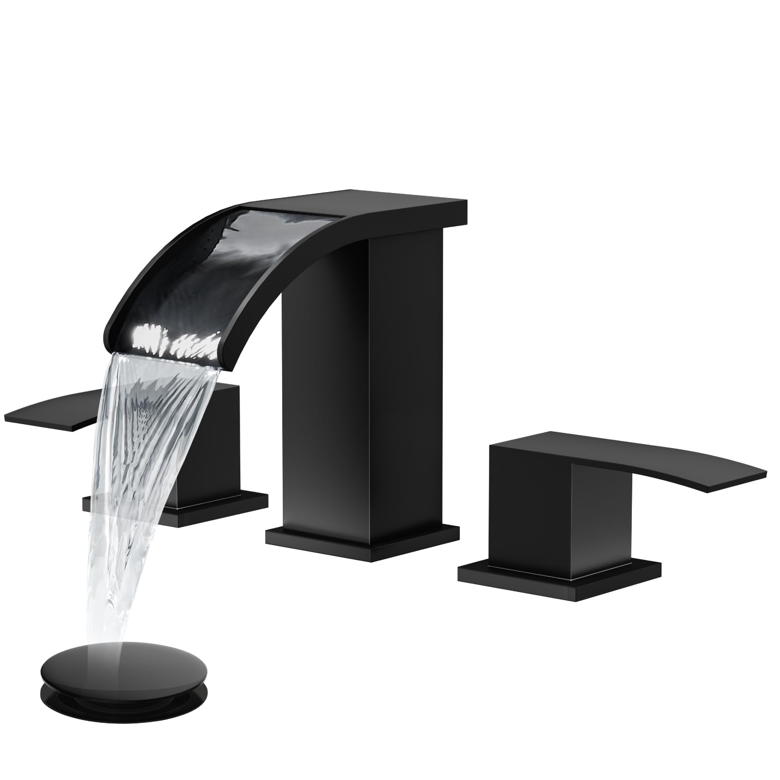 Gotonovo waterfall 8-inch wide faucet in matte black for a durable, modern bathroom.