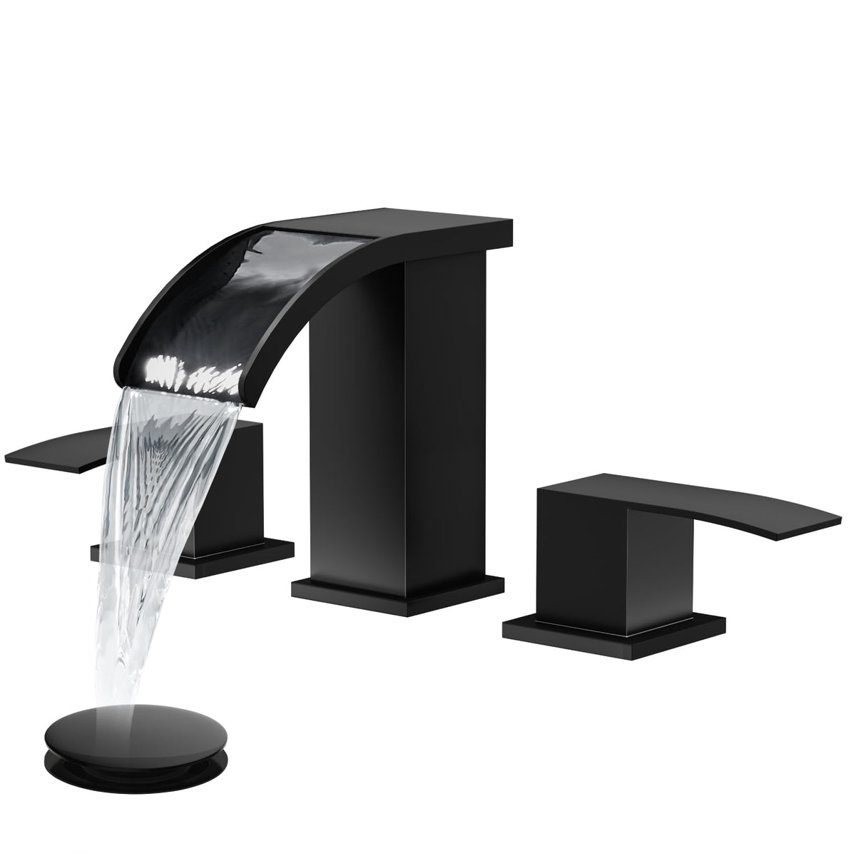 Gotonovo waterfall 8-inch wide faucet in matte black for a durable, modern bathroom.
