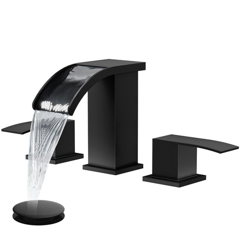 Gotonovo waterfall 8-inch wide faucet in matte black for a durable, modern bathroom.