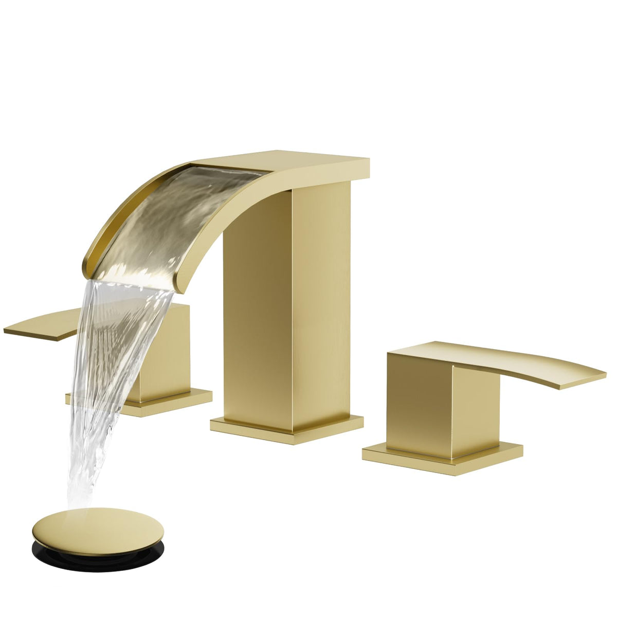 gotonovo Waterfall faucet with 8-inch spout in brushed gold for a durable, stylish bathroom.