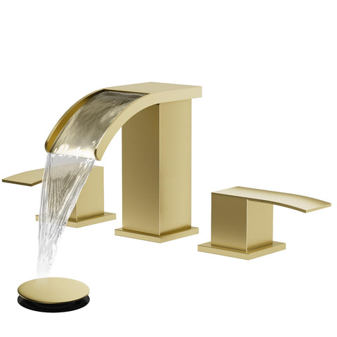 gotonovo Waterfall faucet with 8-inch spout in brushed gold for a durable, stylish bathroom.