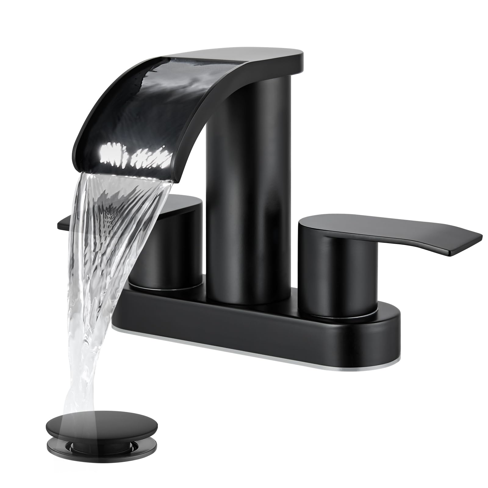 gotonovo waterfall spout faucet in matte black for splash-free water flow.