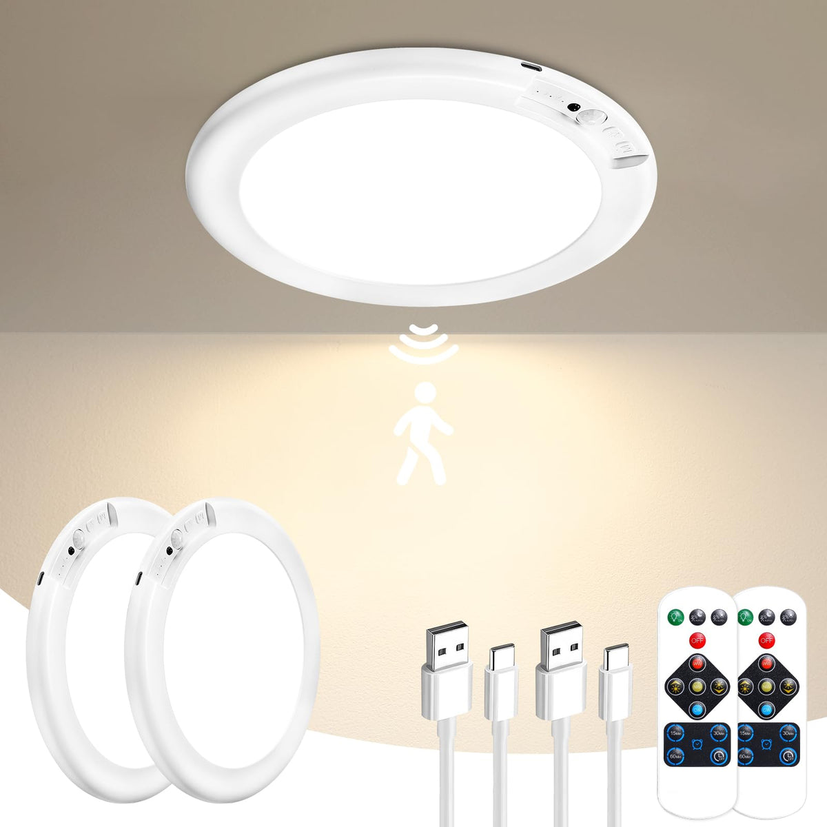 Gotopceed 2-pack magnetic ceiling light with drill-free installation in a closet.