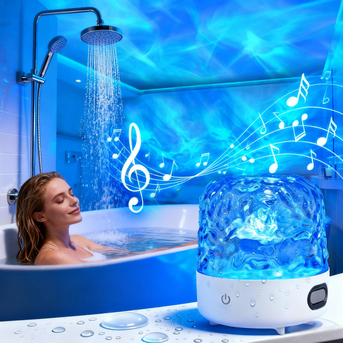 Gotopceed Lumena shower light with Bluetooth speaker for enhanced shower music and ambiance.