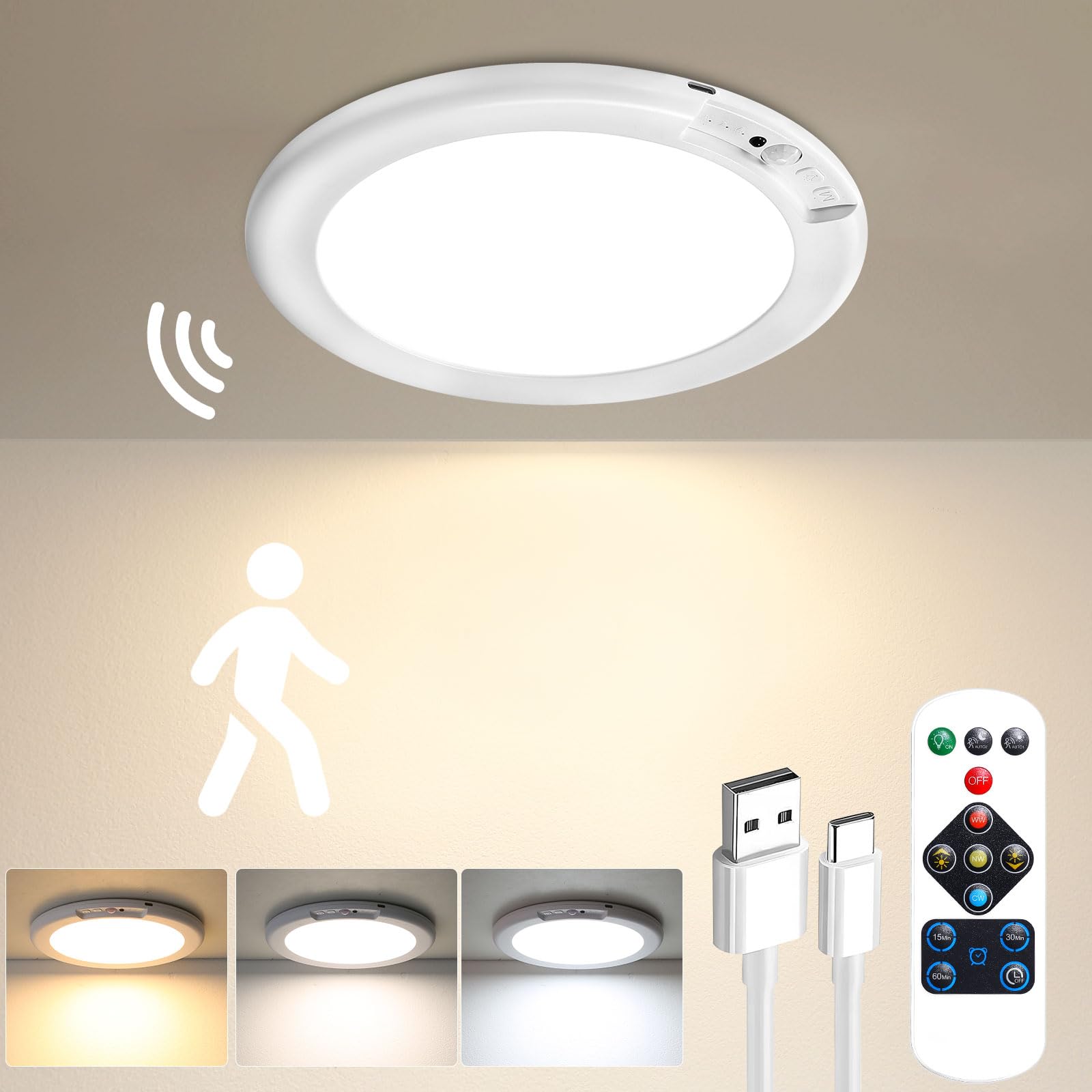Gotopceed rechargeable ceiling light with magnetic mount for easy cordless installation.