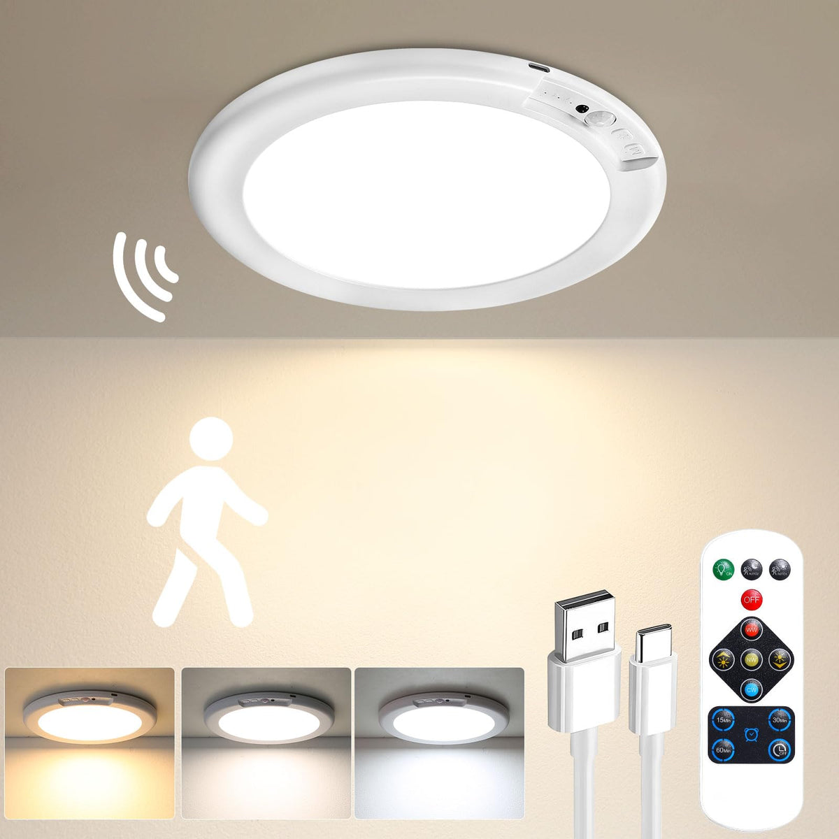 Gotopceed rechargeable ceiling light with magnetic mount for easy cordless installation.
