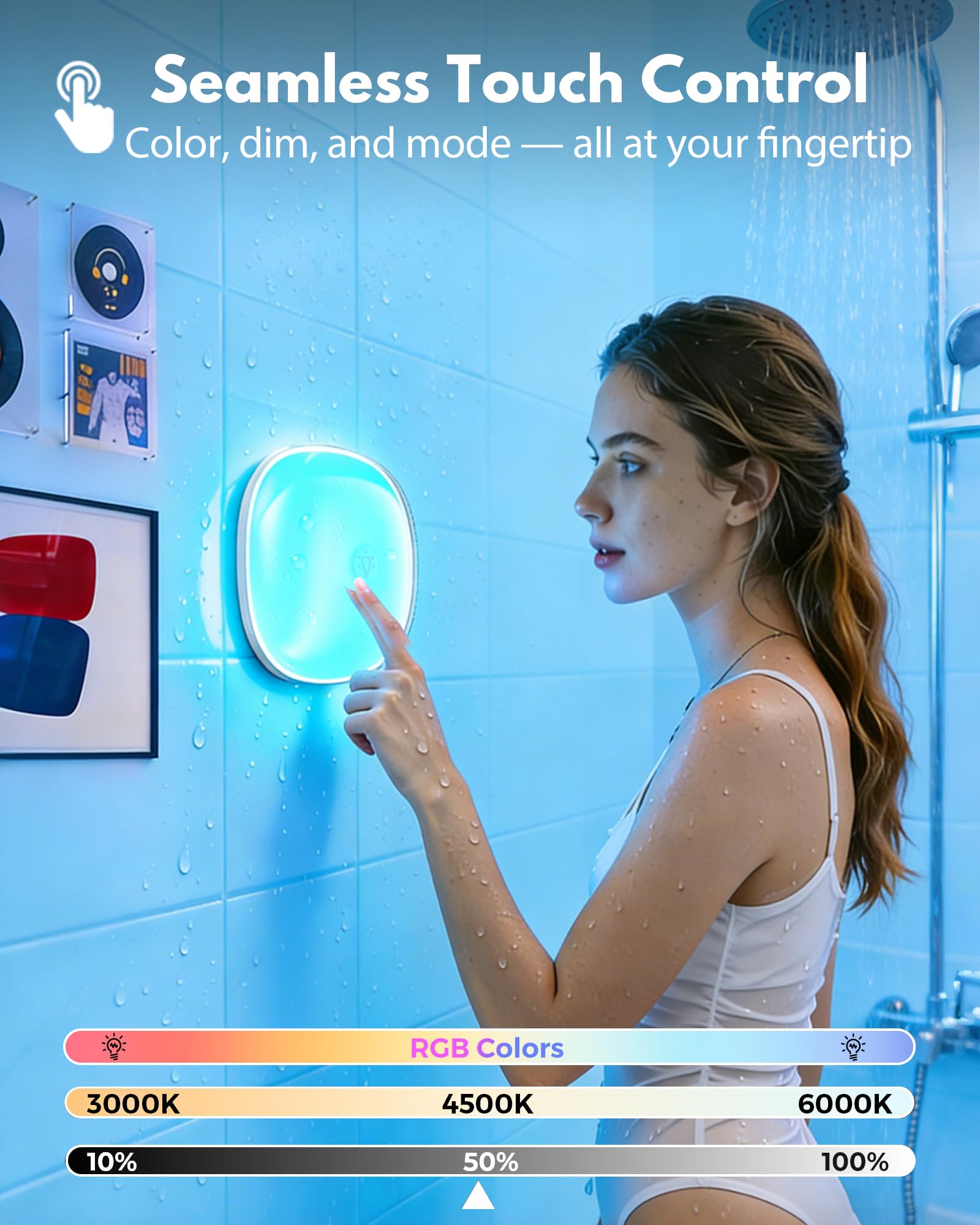 Gotopceed shower light with touch panel and remote for full control
