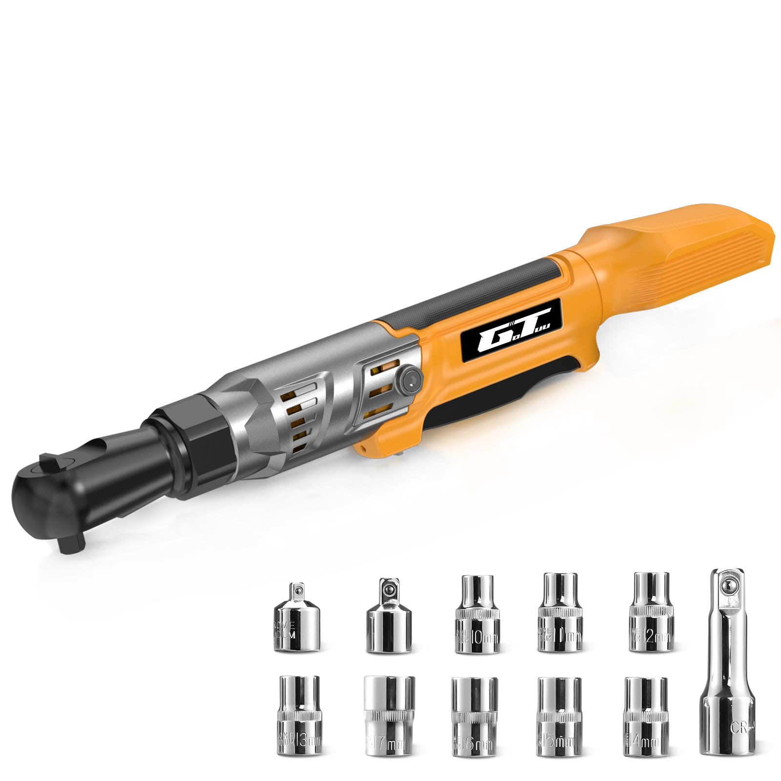 GOTUU 3-8-inch cordless ratchet wrench front view highlights compact design for tight spaces.
