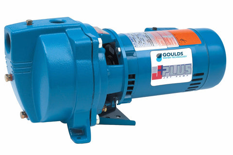 Goulds J5S front view pump shows compact shallow-well design for easy installation.