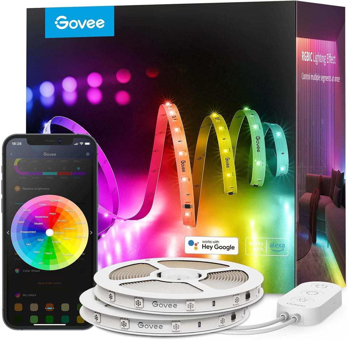 Govee 100ft RGBIC LED strip bundle for vibrant living room décor