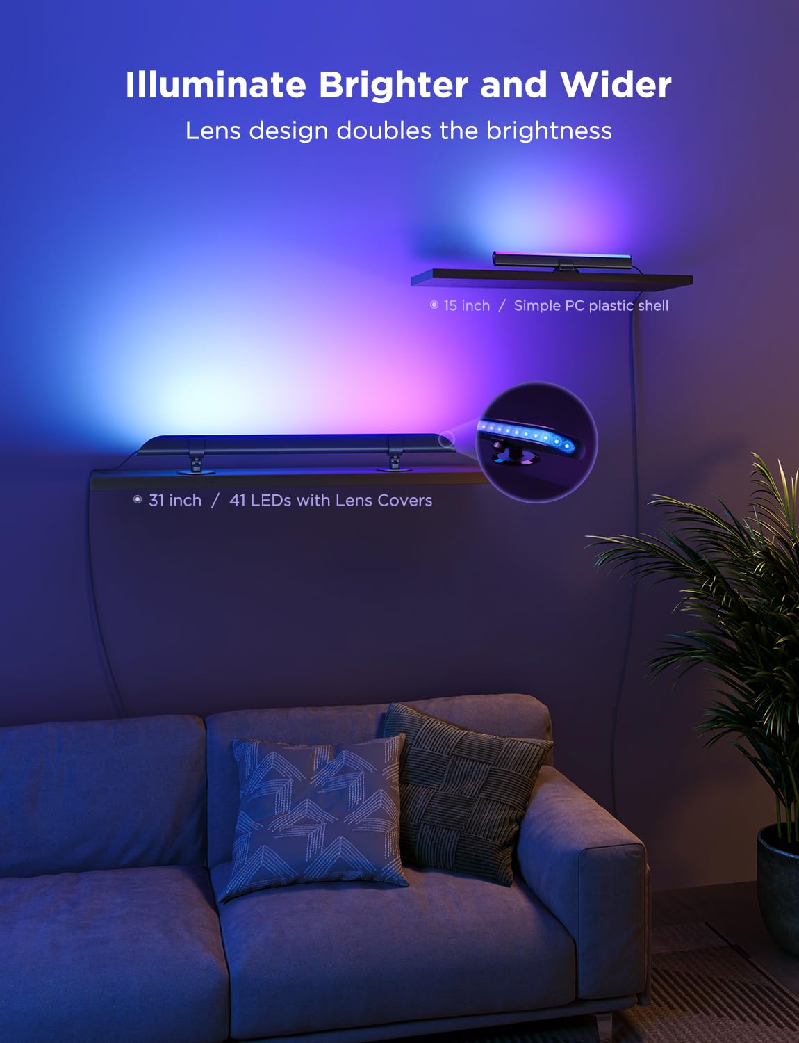 Govee 215-degree curved light array provides wider brightness coverage.