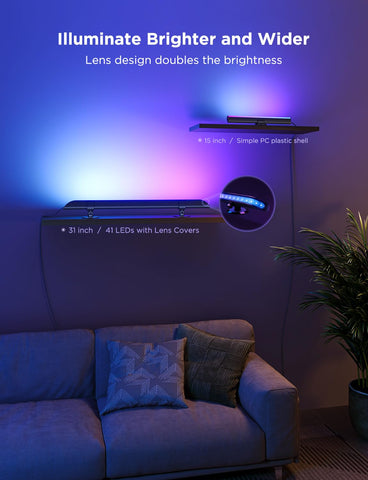 Govee 215-degree curved light array provides wider brightness coverage.