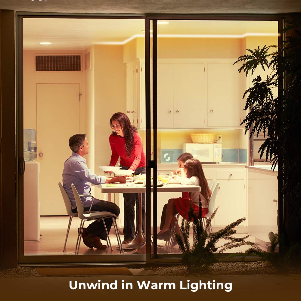Govee 300 LEDs warm white strip provides bright, even illumination for shelves.