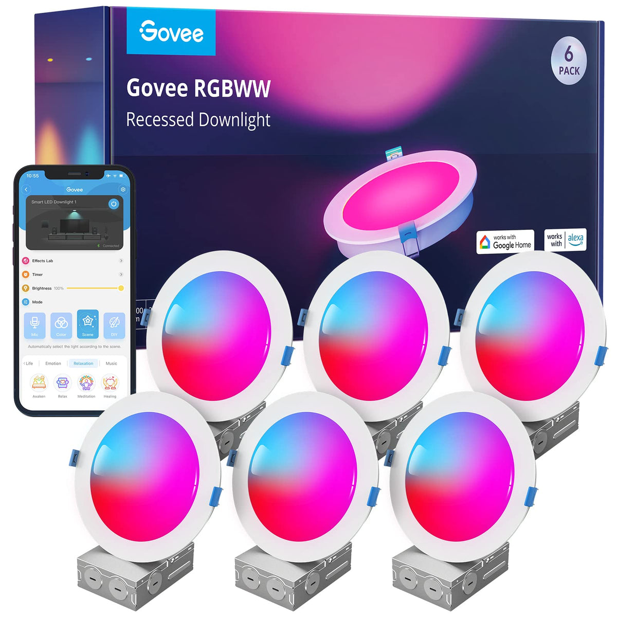 Govee 6-inch recessed lighting pack setup for quick ceiling installation.