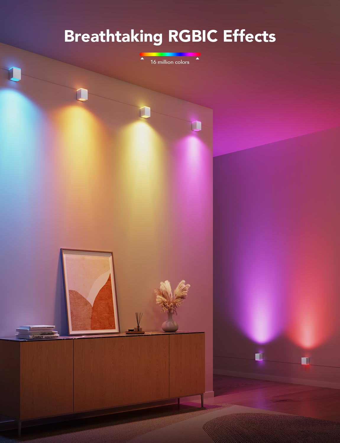 Adjustable cables allow symmetric spacing between two wall sconces.