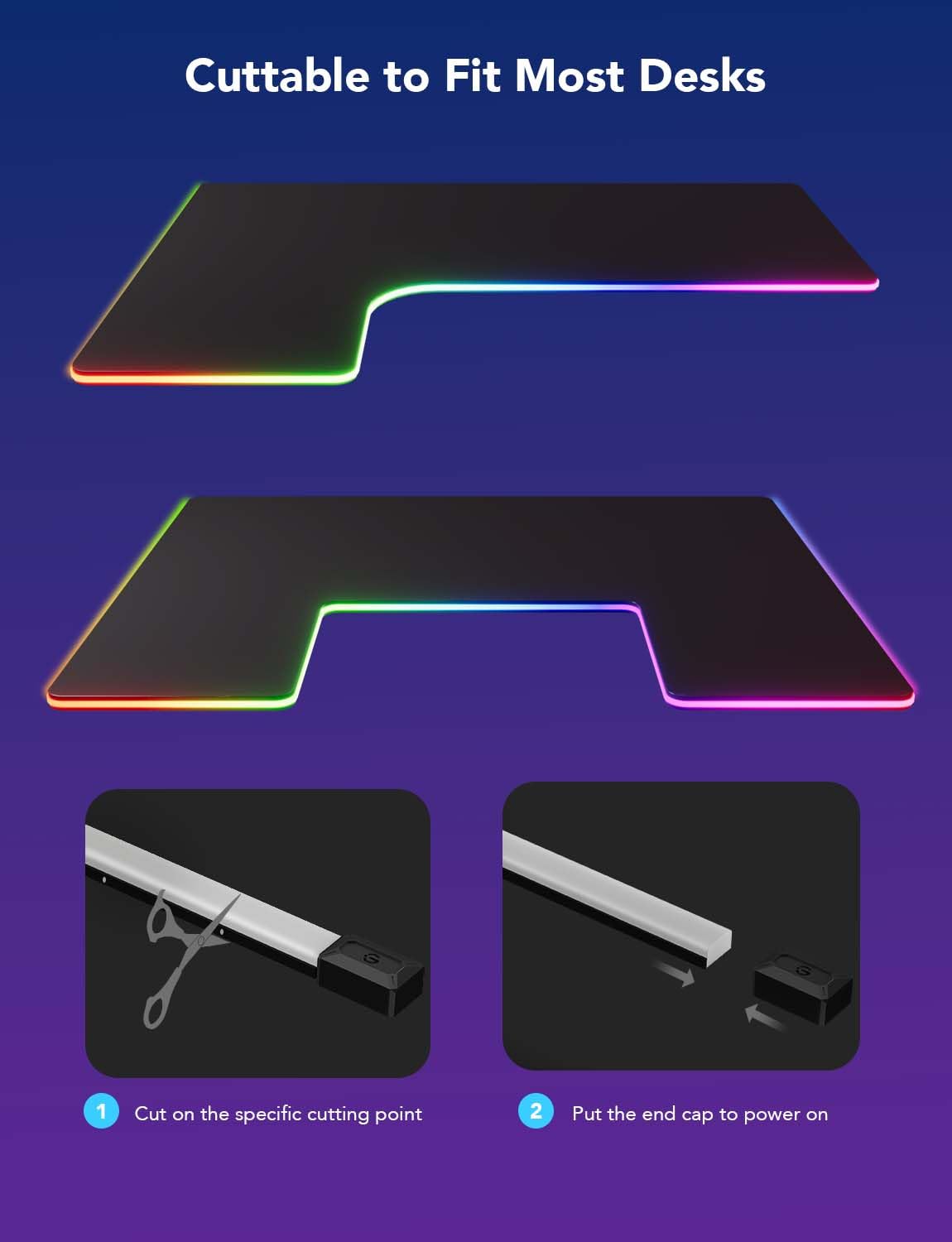 Govee cuttable desk strip fits desks precisely with 20-point options.