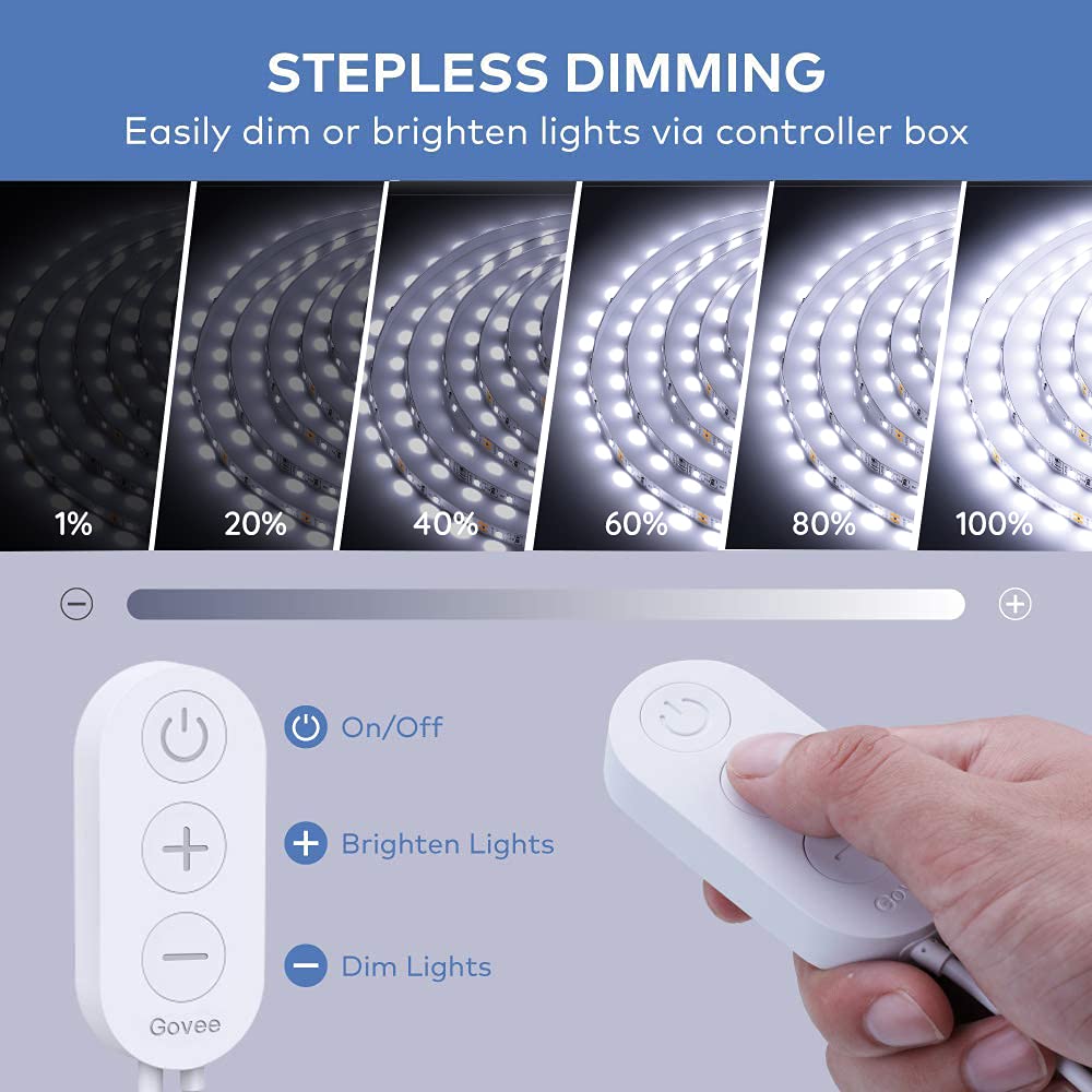 Govee 6500K daylight LEDs provide crisp, task-friendly lighting