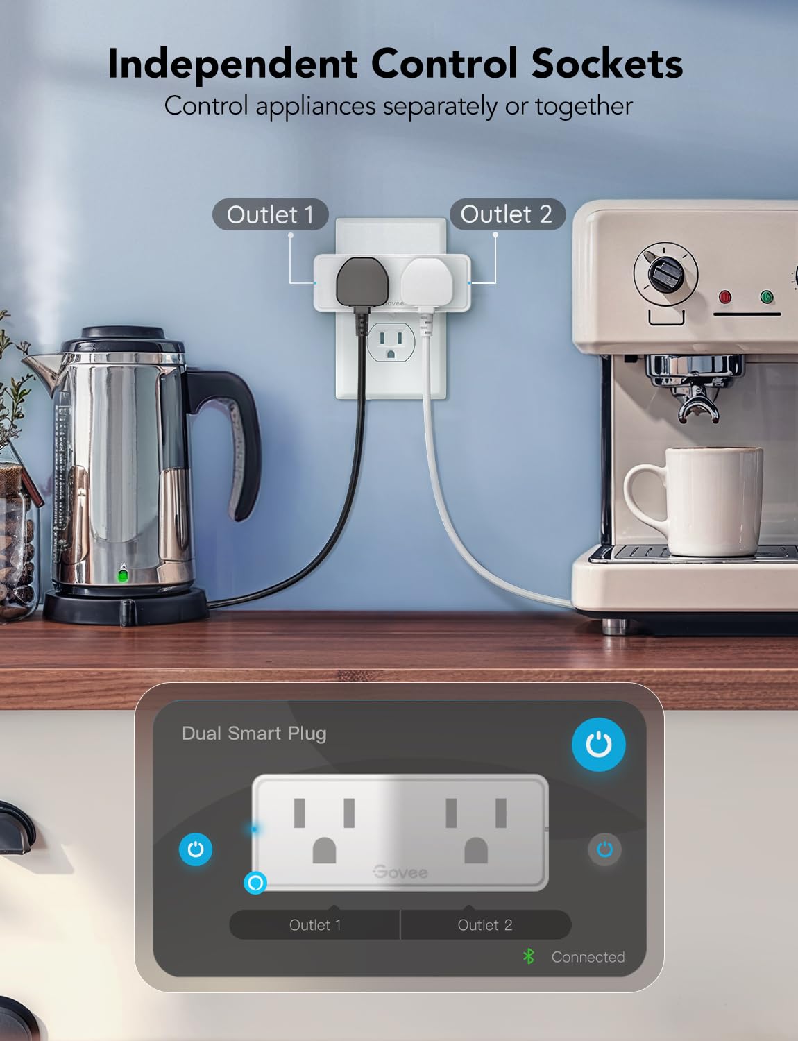 Govee Dual Smart Plug with Google Assistant voice commands.