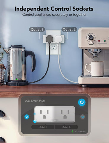 Govee Dual Smart Plug with Google Assistant voice commands.