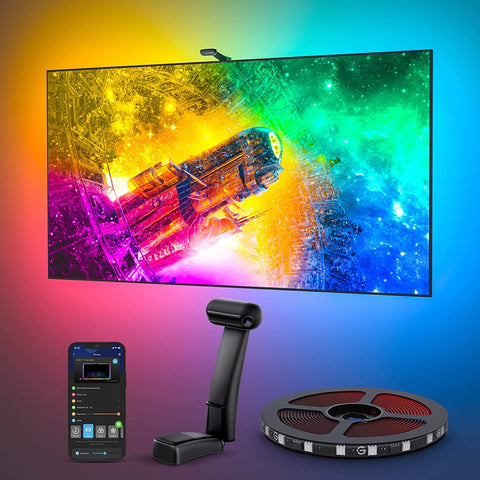 Govee Envisual TV backlight shows dual cameras aligning colors for immersive edge-to-edge viewing
